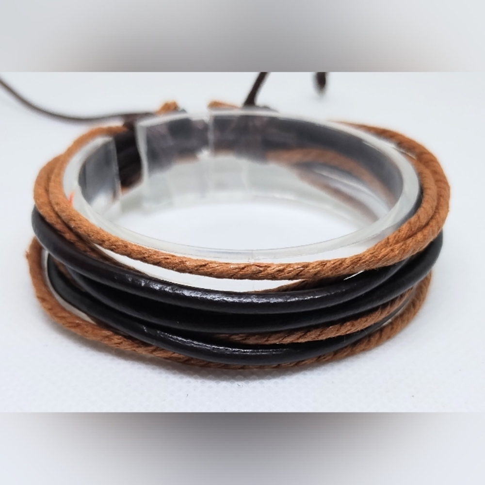 Men's Bracelet Leather Layered Brown New f79